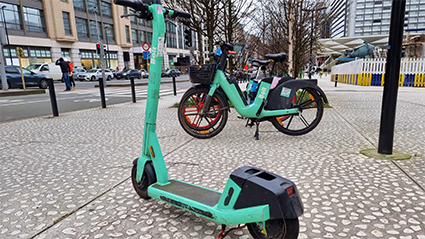 An image of a shared e-scooter and an e-bike